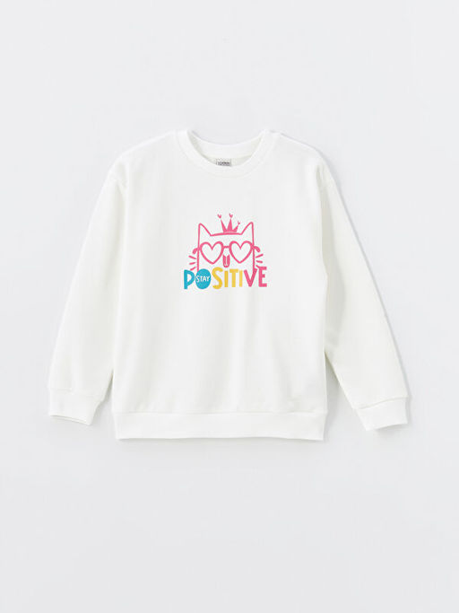Bisiklet Yaka Bask?l? K?z ?ocuk Sweatshirt