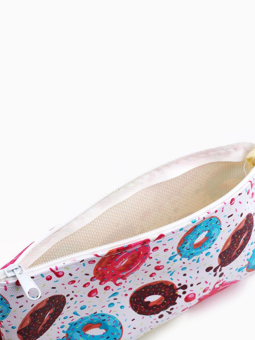 Цена за 2 шт. Косметичка-пенал на молнии, плоская, маленькая, с рисунком Пончики, белая/разноцветная - Simaland фото 3