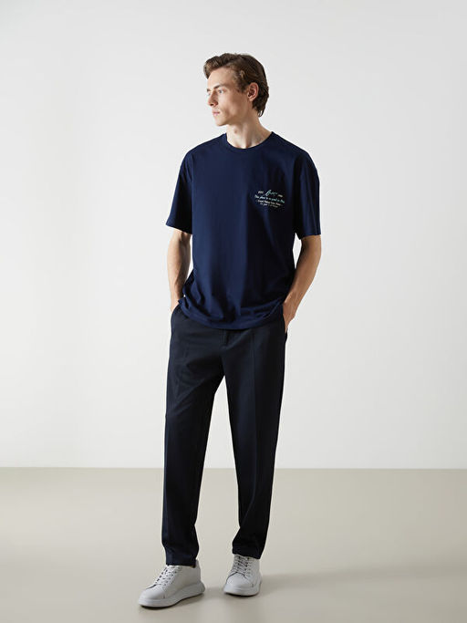 Bisiklet Yaka K?sa Kollu Bask?l? Penye Erkek Ti??rt