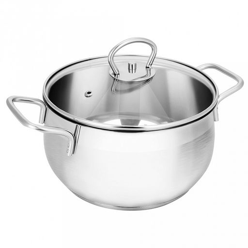 Кастрюля из нержавеющей стали "Tessi" 1,8л, д13см, h10см, стеклянная крышка, подарочная коробка, "Appetite" (Китай) Подходит для индукционных плит