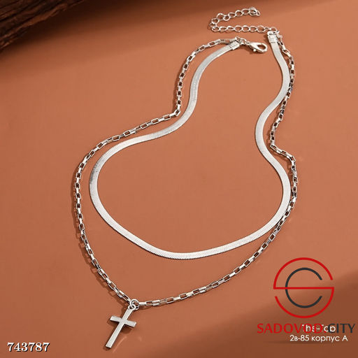 Тонкая и широкая цепочка под серебро с крестиком - Bruno фото 2