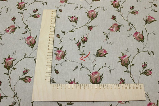Бязь Зайцевские розочки на серо-бежевом (розовые бутоны), СОРТ2, ш.1.5м, хлопок-100%, 120гр/м.кв - Купава фото 4