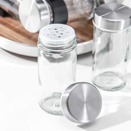 Набор для специй из стекла на подставке «Хай-тек», 19×19×21.5 см, ёмкость, 90 мл, 4×9.5 см, 12 шт.