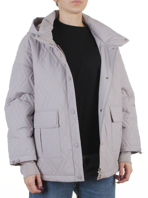 BM4836 LT. GRAY Куртка стеганная демисезонная женская (50 гр. холлофайбер)