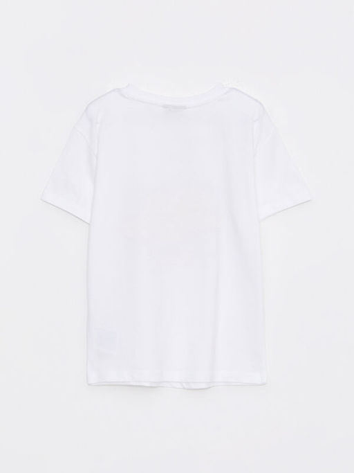 Bisiklet Yaka Bask?l? K?sa Kollu Pamuklu K?z ?ocuk Ti??rt - Waikiki фото 2