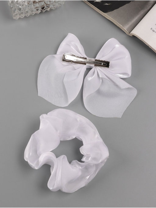 Цена за 6 шт. Набор для волос «Школьница», резинка 10 см, зажим 9 см, классик объём, белый