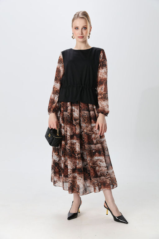 Платье NIKVA н740-26 чёрный и тигровая абстракция  фото 8