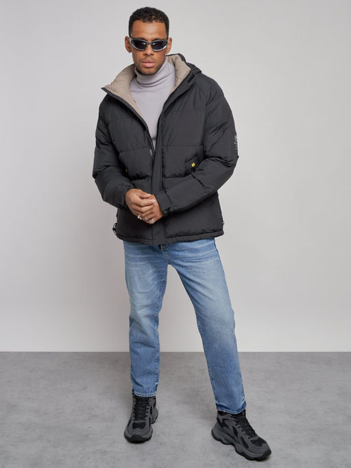Куртка спортивная болоньевая мужская зимняя с капюшоном черного цвета 3111Ch - Wonderrman фото 12