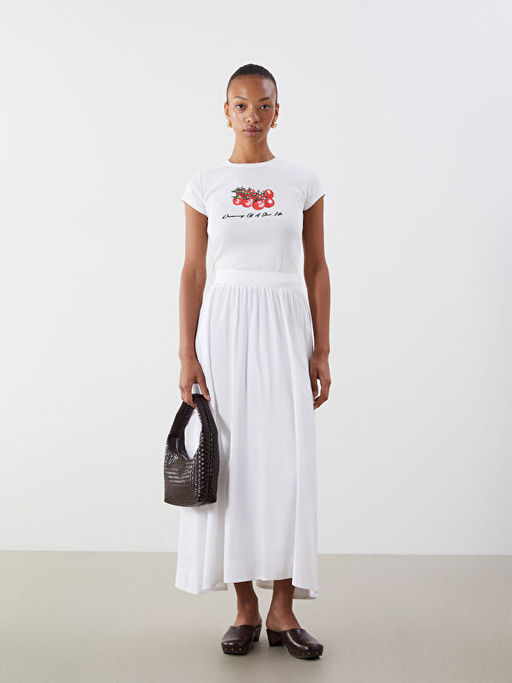 Bisiklet Yaka Bask?l? Kad?n Ti??rt