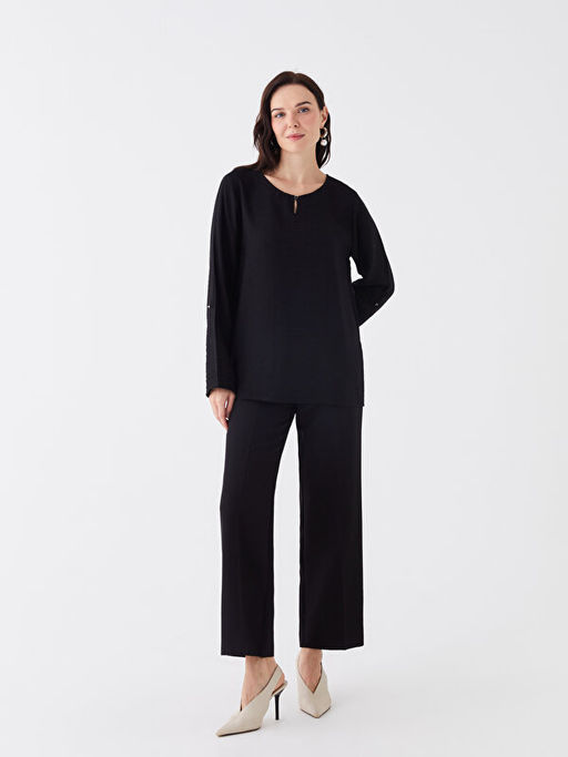 Bisiklet Yaka D?z Uzun Kollu Kad?n Bluz