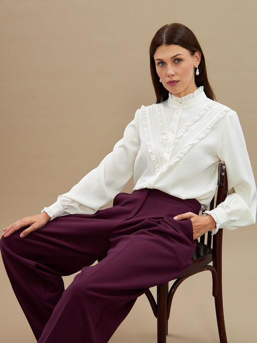 Блузка с рюшами OD-884-5 сливочный