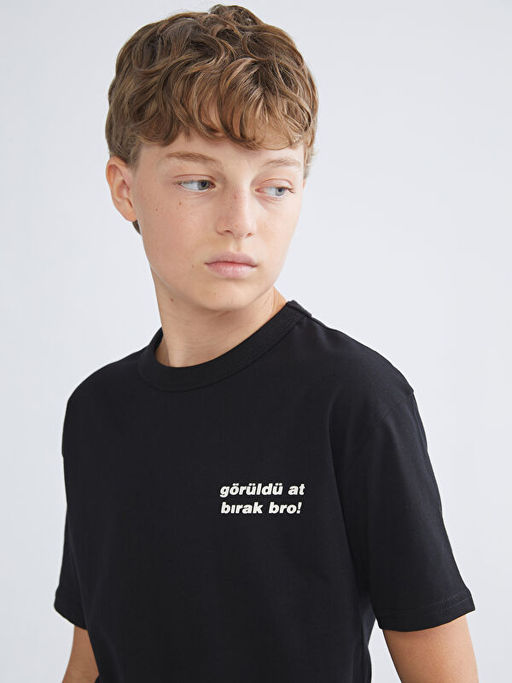 Bisiklet Yaka Slogan Bask?l? Erkek ?ocuk Ti??rt