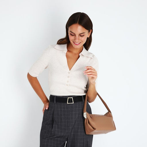 Сумка женская багет на молнии, 25×11×16 см, бежевая