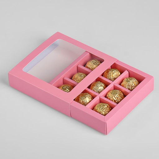 Цена за 5 шт. Коробка под 9 конфет с обечайкой, розовый, 14,5 х 14,5 х 3,5 см