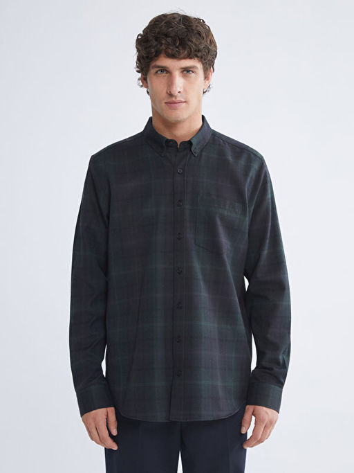 Regular Fit Uzun Kollu Ekose Gabardin Erkek G?mlek