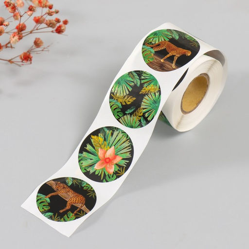 Наклейка бумага Гепарды, тиснение золото, d=3.8 см, 252 шт. в рулоне