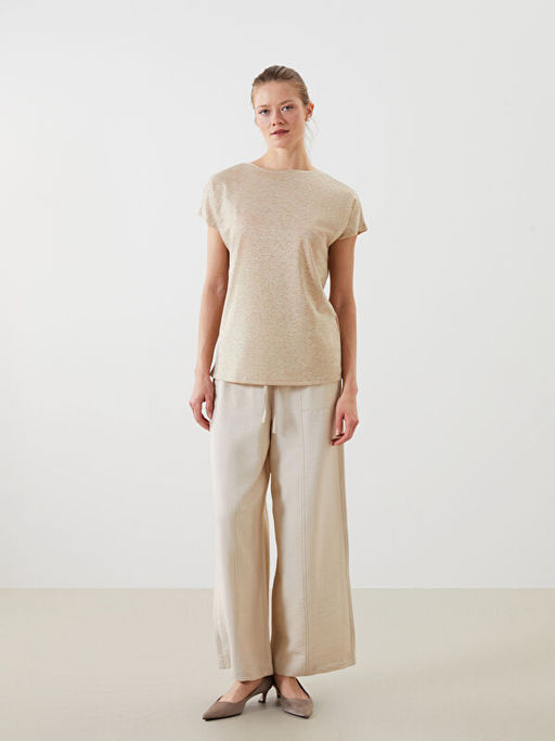 Dik Yaka Parlak G?r?n?ml? Kad?n Ti??rt