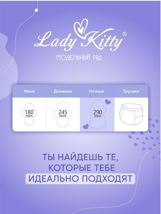 Ультратонкие ночные прокладки с крылышками Lady Kitty 290 мм 8 шт 7 капель  фото 8