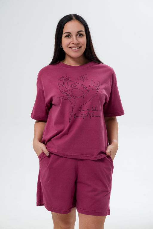 Пижама женская из кулирки Дива брусника макси - Амадэль фото 11