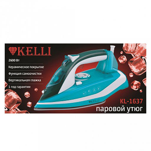 Утюг электрический "Kelli", подошва с керамическим покрытием, функция "Паровой удар", функция самоочистки, вертикальная глажка, защита от перегрева, термо и паро регулятор, защита шнура от перекручивания, световой индикатор, емкость для воды 200мл, п