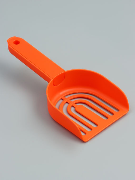 Совок для уборки за кошкой, 22×7×6 см, с подставкой, пластик, белый, оранжевый