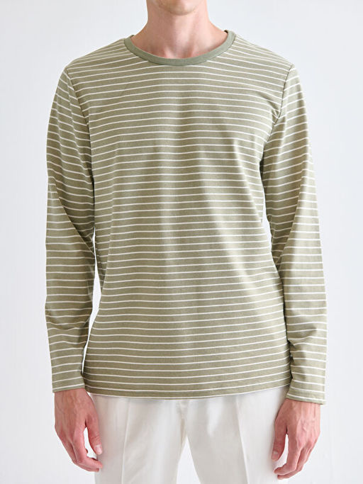 Bisiklet Yaka Uzun Kollu ?izgili Erkek Ti??rt