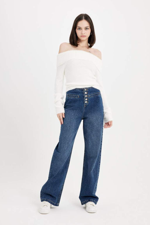 Базовый трикотажный свитер приталенного силуэта с открытыми плечами - Defacto фото 2