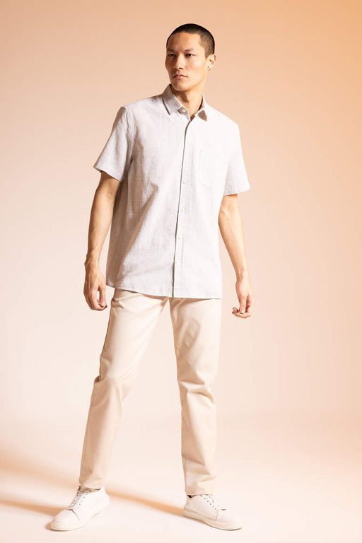 Рубашка из 100 % хлопка с короткими рукавами и воротником-поло обычного кроя - Defacto фото 2