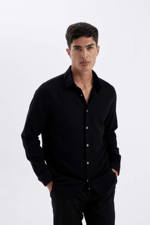 Хлопковая рубашка с длинными рукавами и воротником-поло Modern Fit - Defacto фото 4