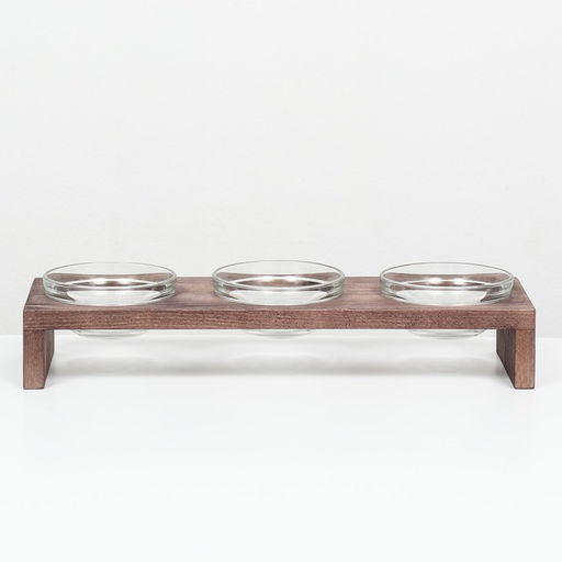 Подставка тройная с мисками из прозрачного стекла 45 х 14,5 см х 6,5 см 3х250 мл, венге - Пижон фото 2