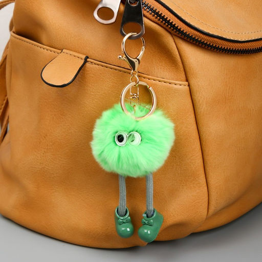 Пушистик на кольце с карабином Чудик с длинными ножками в ботинках салатовый