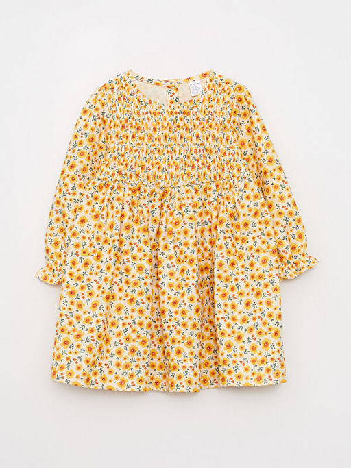 Bisiklet Yaka Uzun Kollu Bask?l? K?z Bebek Elbise