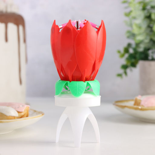 Свеча для торта музыкальная «Тюльпан», крутящаяся, красная, 14.5×6 см