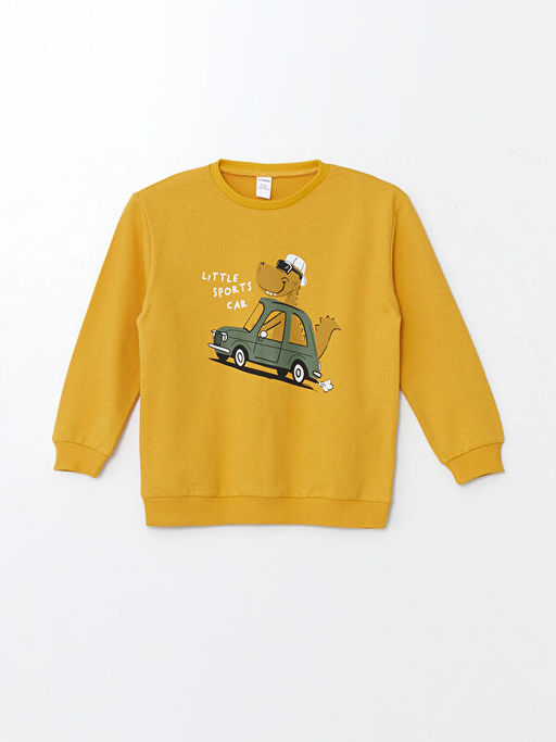 Bisiklet Yaka Bask?l? Erkek Bebek Sweatshirt