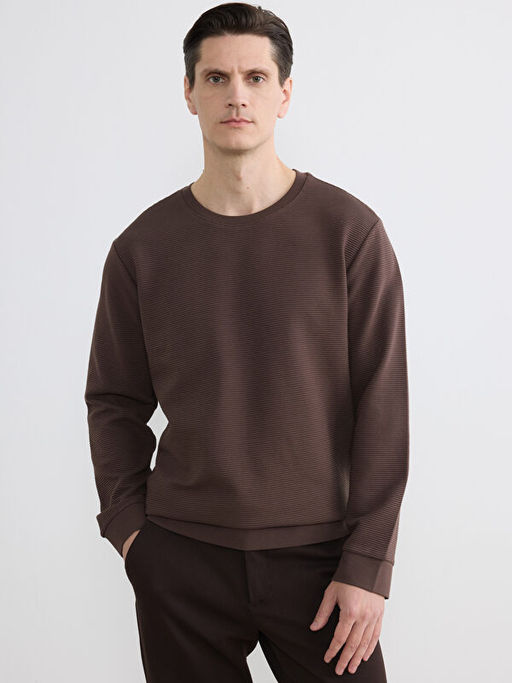 Bisiklet Yaka Uzun Kollu Fitilli Erkek Sweatshirt