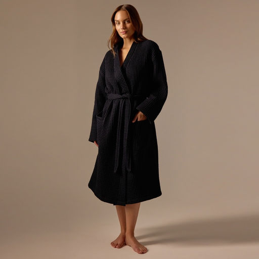 Халат вафельный женский SL HOME: Boho «Дарк Маре», размер M, хлопок 100%, чёрный