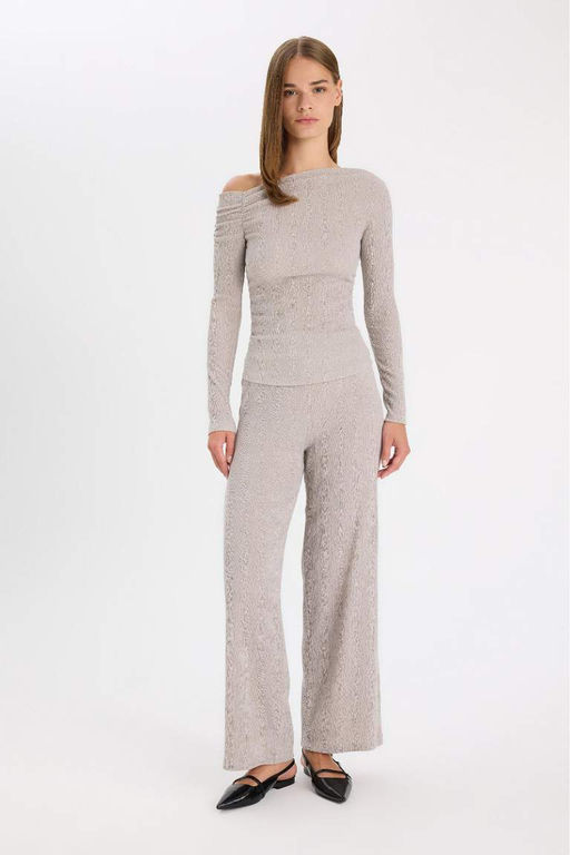 Женская приталенная футболка узкого кроя с длинным рукавом и запахом на одно плечо - Defacto фото 5