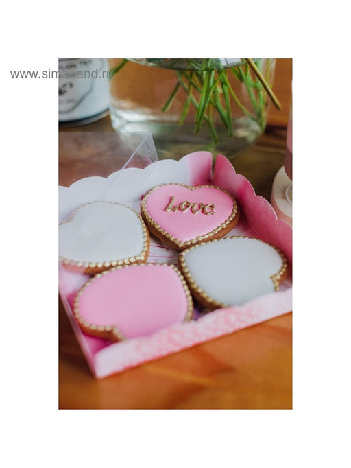 Цена за 5 шт. Коробка для печенья, кондитерская упаковка с пластиковой крышкой, Happy time, 15?15?3 см