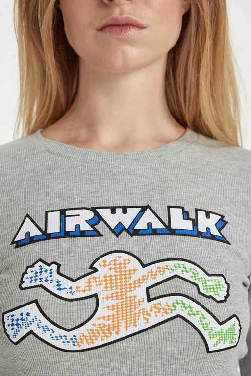Приталенная футболка Cool Airwalk с круглым вырезом и длинными рукавами в рубчик - Defacto фото 8