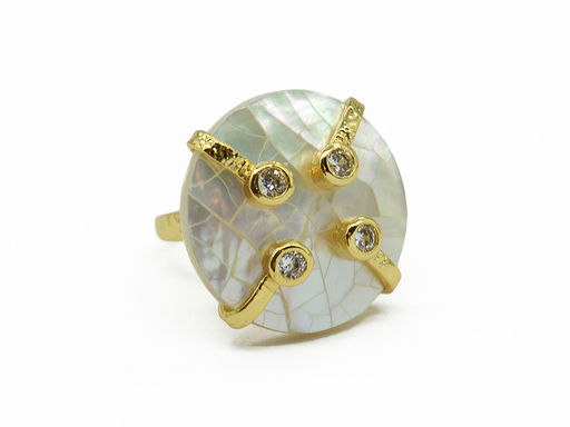 Кольцо с перламутром круг 25мм цв.белый