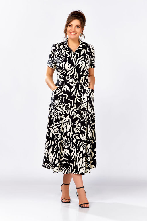 Платье Swallow 844.4 Черный в молочный принт