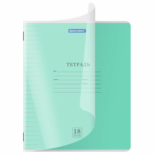 Тетрадь обложка пластик (прозрачный) 18л. линия, BRAUBERG
