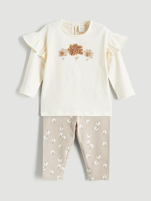 ?i?ek Bask?l? K?z Bebek Ti??rt ve E?ofman Alt Tak?m