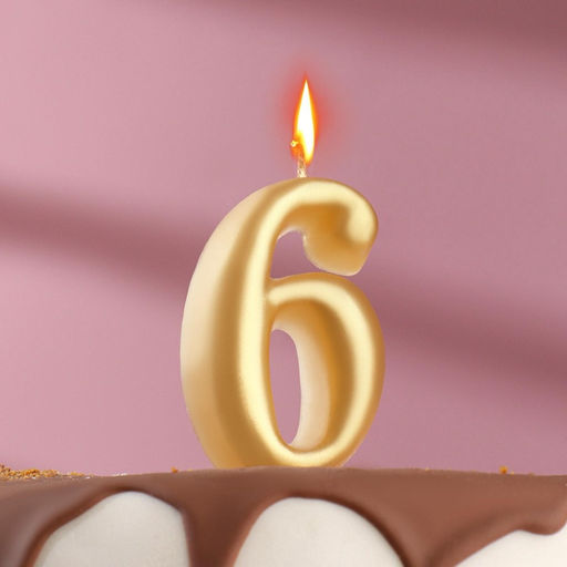 Цена за 4 шт. Свеча для торта «Цифра 6», золотая, 5.5 см