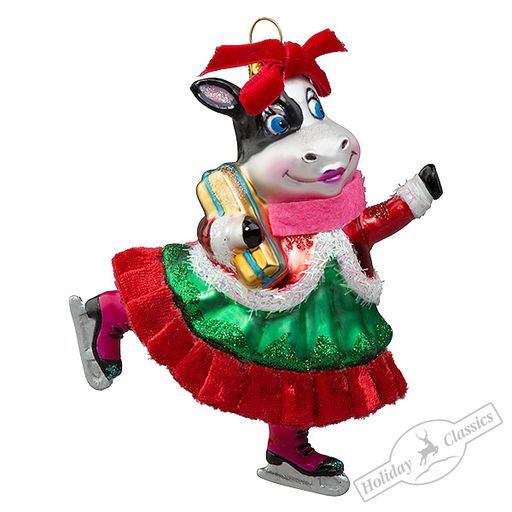 Корова "Фигуристка" с подарком (стекло) 9х6х10,5 см