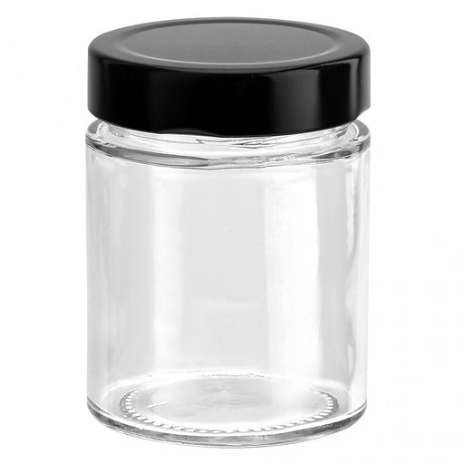 Банка стеклянная с винтовой крышкой "Сочи" 0,22л, д6,7см h9см, металлическая крышка, цвет - черный, д/горла - 5см, д/основания - 5см (Китай)