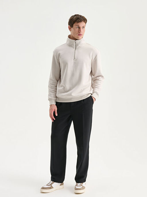 Fermuarl? Dik Yaka Erkek Kal?n Sweatshirt