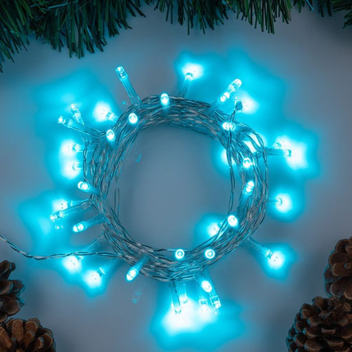 Гирлянда Нить 4 м, IP20, прозрачная нить, 40 LED, 2 режима, батарейки AAх3 (нет в комплекте), свечение аквамарин