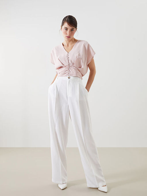 Loose Fit Keten Kar???ml? Kad?n Pantolon