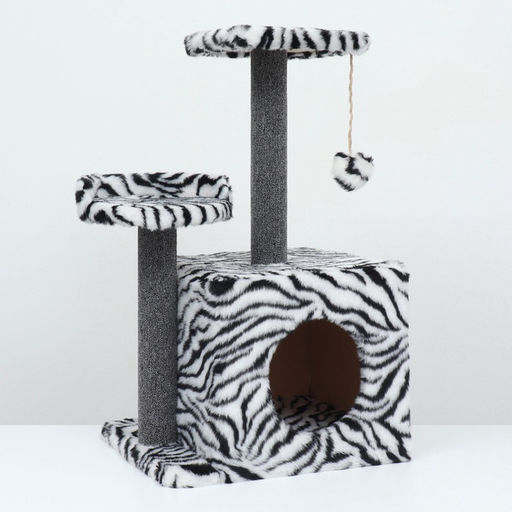 Домик для кошек с когтеточкой, квадратный, 3х-этажный, 35 х 45 х 75см, ковролин, зебра - Пижон фото 10
